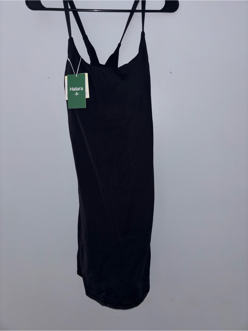 HALARA Black Midi Slip Dress with Double Spaghetti Straps